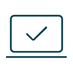 Linienzeichnung eines Laptops mit einem Haken auf dem Bildschirm