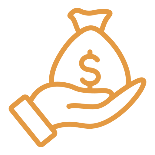 Linienzeichnung einer Hand, die einen Geldsack mit Dollarzeichen hält.